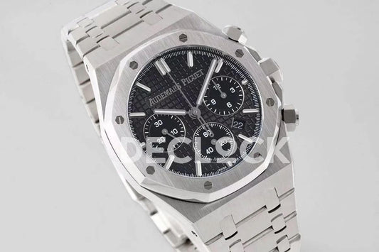 Replica Audemars Pigeut Royal Oak Self-Winding Chronograph Black Dial in Steel |  Declock.