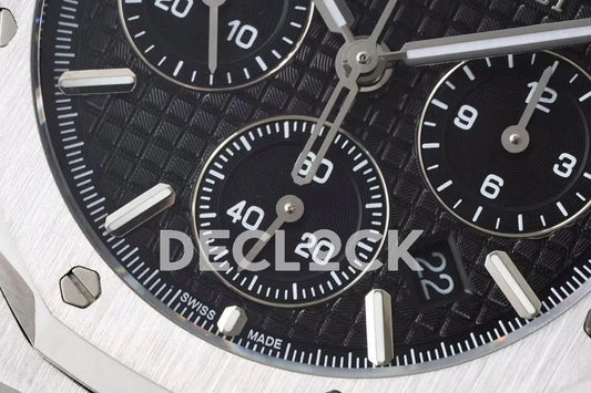 Replica Audemars Pigeut Royal Oak Self-Winding Chronograph Black Dial in Steel |  Declock.