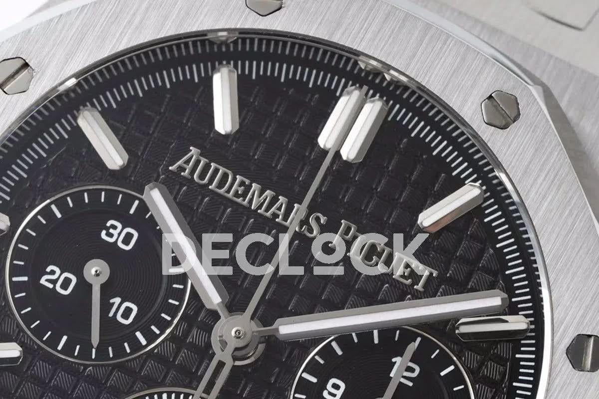 Replica Audemars Pigeut Royal Oak Self-Winding Chronograph Black Dial in Steel |  Declock.