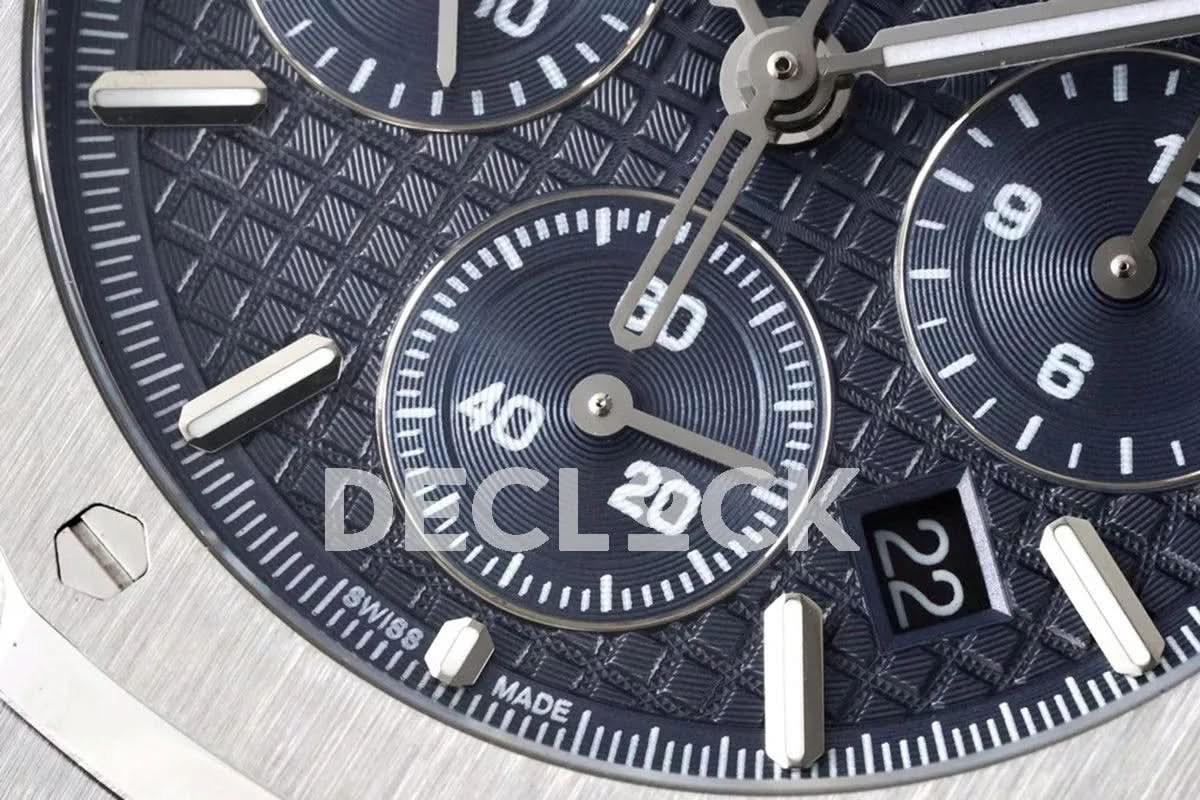 Replica Audemars Pigeut Royal Oak Self-Winding Chronograph Blue Dial in Steel |  Declock.