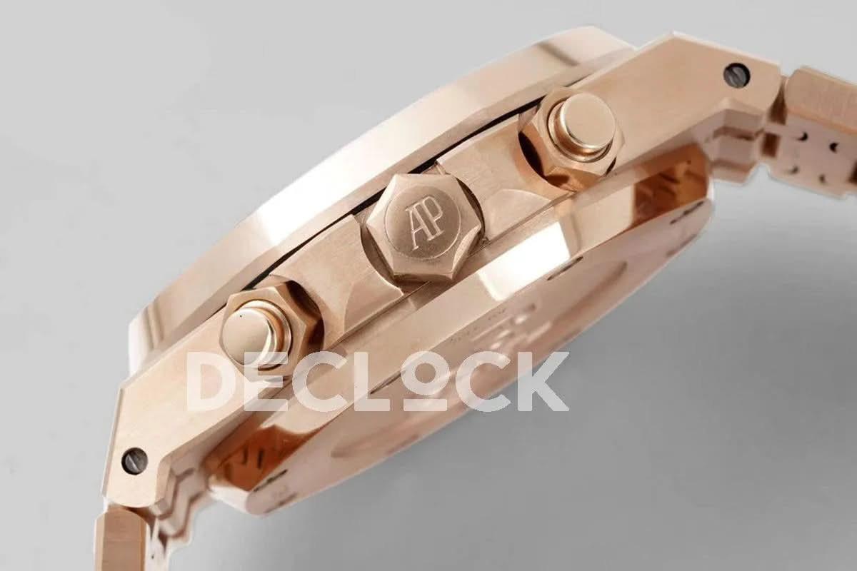 Replica Audemars Pigeut Royal Oak Self-Winding Chronograph Green Dial in Rose Gold |  Declock.