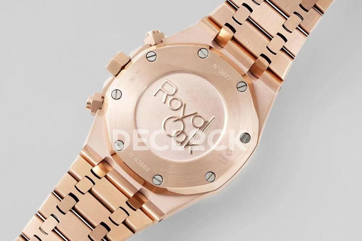 Replica Audemars Pigeut Royal Oak Self-Winding Chronograph Green Dial in Rose Gold |  Declock.
