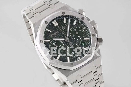Replica Audemars Pigeut Royal Oak Self-Winding Chronograph Green Dial in Steel |  Declock.