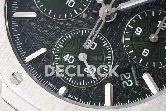 Replica Audemars Pigeut Royal Oak Self-Winding Chronograph Green Dial in Steel |  Declock.