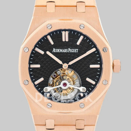 Replica Audemars Pigeut Royal Oak Tourbillon Extra-Thin Black Dial in Rose Gold 2018 SIHH Ref. 26522OR | Declock.