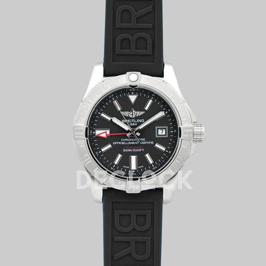 Replica Breitling Avenger II GMT Black Dial in Steel on Rubber Strap |  Declock.
