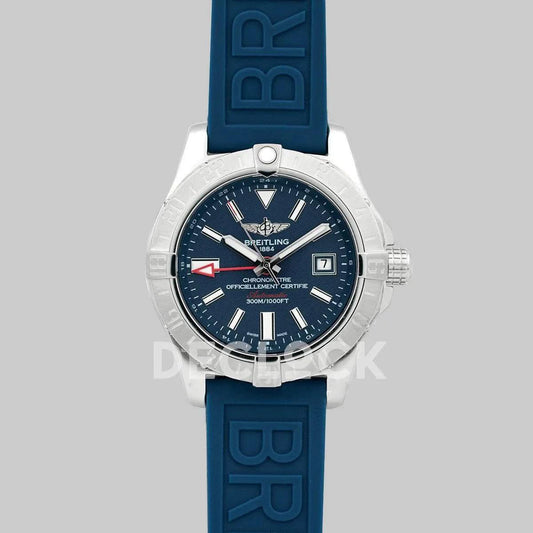 Replica Breitling Avenger II GMT Blue Dial in Steel on Rubber Strap | Declock.
