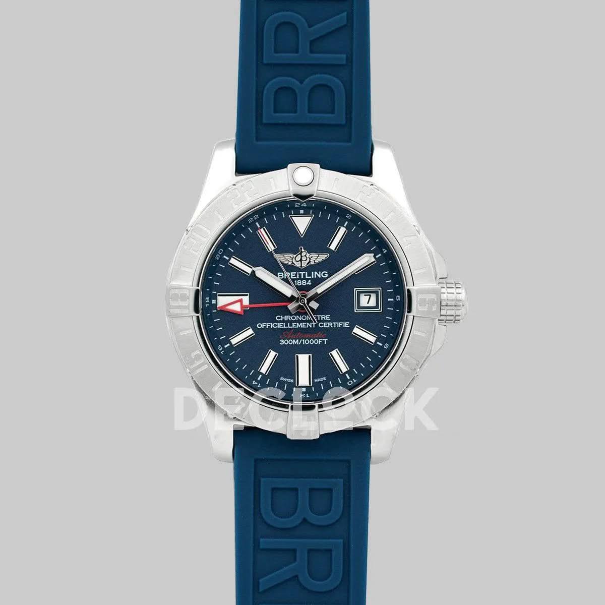 Replica Breitling Avenger II GMT Blue Dial in Steel on Rubber Strap |  Declock.