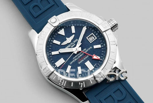 Replica Breitling Avenger II GMT Blue Dial in Steel on Rubber Strap |  Declock.