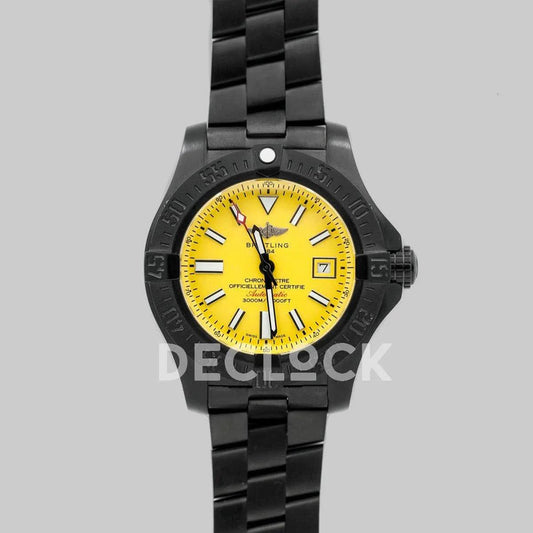 Replica Breitling Avenger II Seawolf Blacksteel Yellow Dial in DLC Steel on Bracelet | Declock.