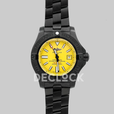 Replica Breitling Avenger II Seawolf Blacksteel Yellow Dial in DLC Steel on Bracelet