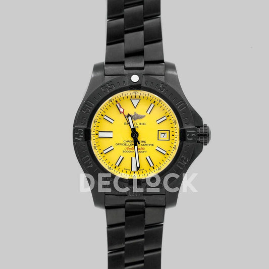 Replica Breitling Avenger II Seawolf Blacksteel Yellow Dial in DLC Steel on Bracelet - Replica Watches