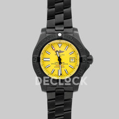 Replica Breitling Avenger II Seawolf Blacksteel Yellow Dial in DLC Steel on Bracelet