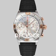 Replica Breitling Chronomat B01 Rose Gold/Steel in Silver Dial on Black Rubber Strap