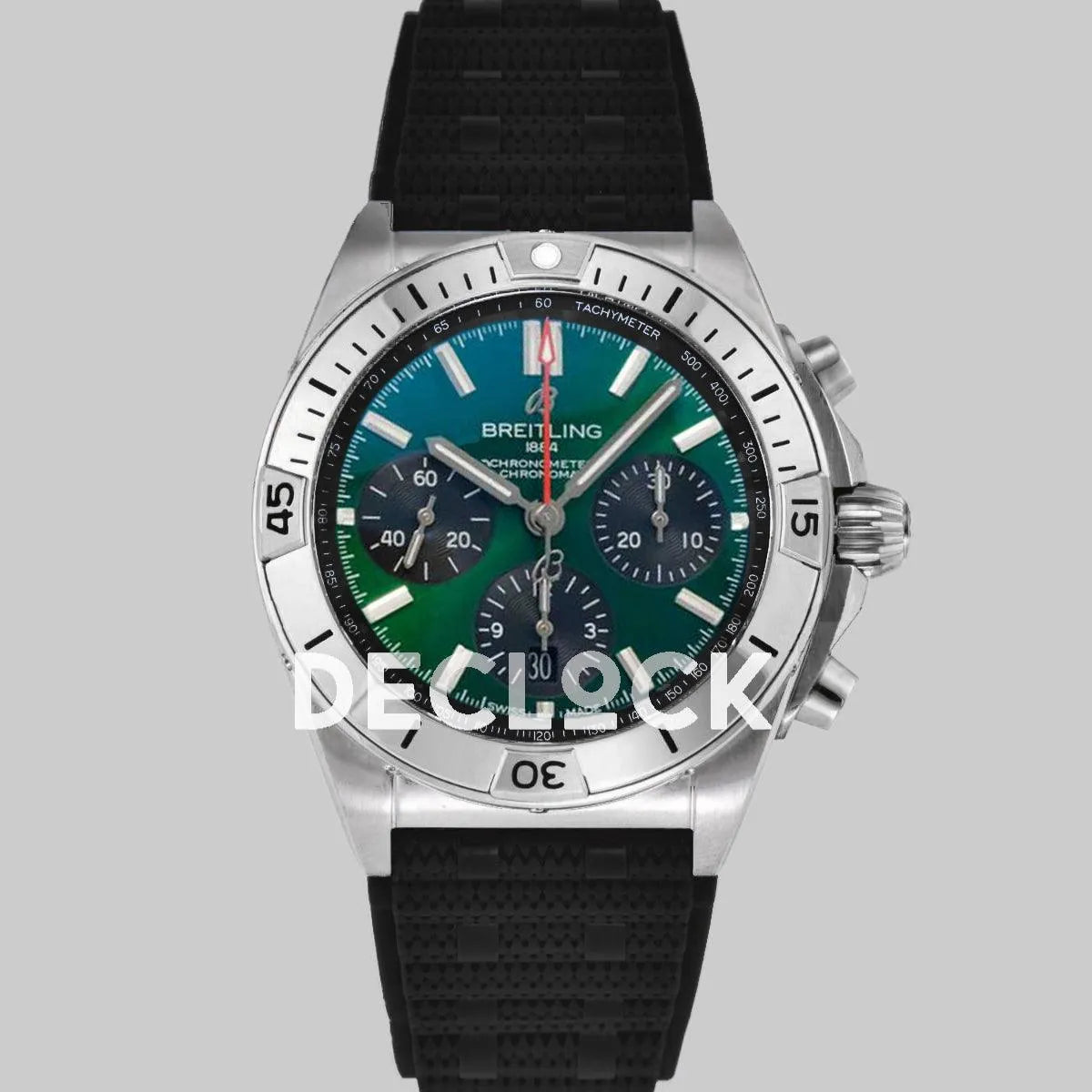 Replica Breitling Chronomat B01 Steel in Green Dial on Black Rubber Strap - Replica Watches