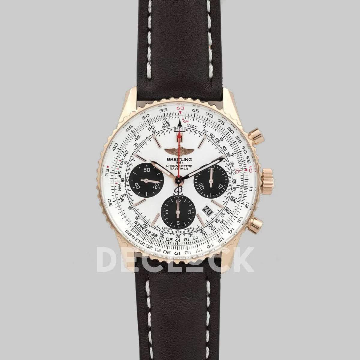Replica Breitling Navitimer 01 Chronograph White Dial in Rose Gold |  Declock.