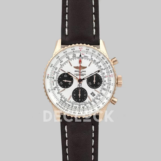 Replica Breitling Navitimer 01 Chronograph White Dial in Rose Gold |  Declock.