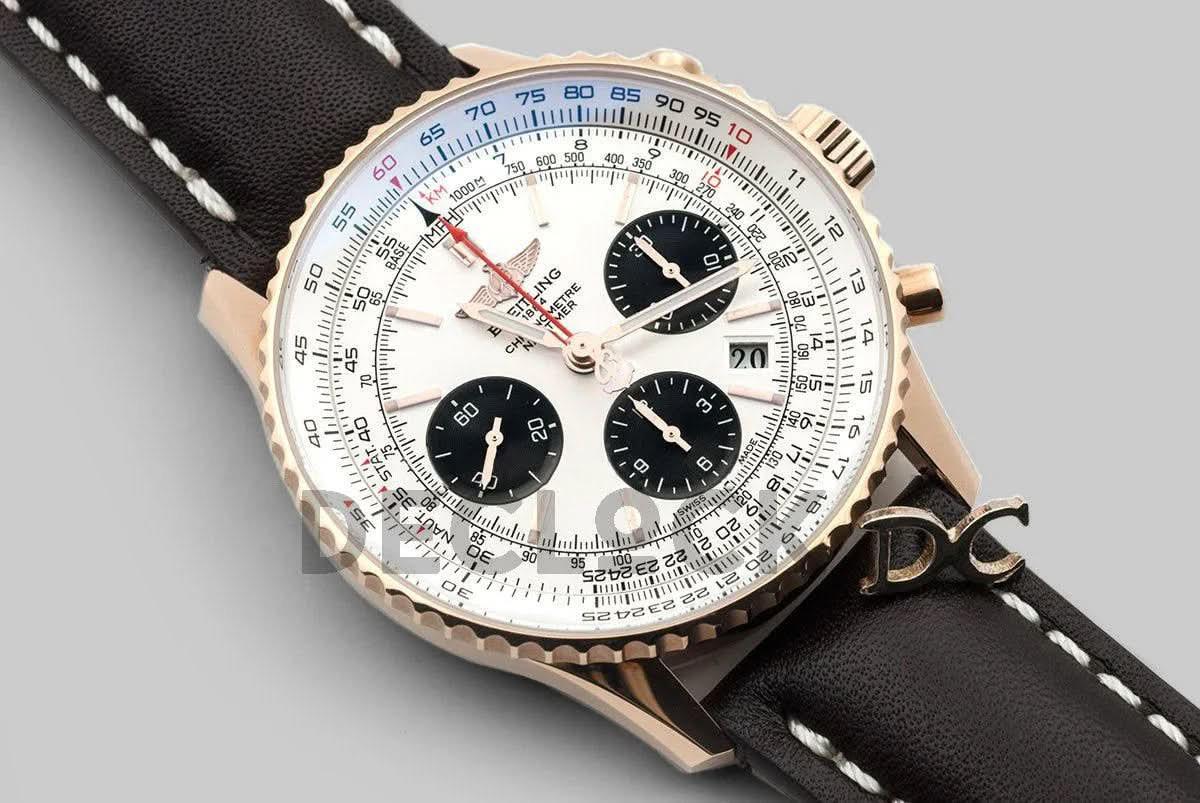 Replica Breitling Navitimer 01 Chronograph White Dial in Rose Gold |  Declock.
