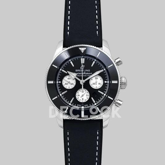 Replica Breitling Superocean Heritage II B01 Chronograph in Black Dial on Steel on Black Leather Strap |  Declock.