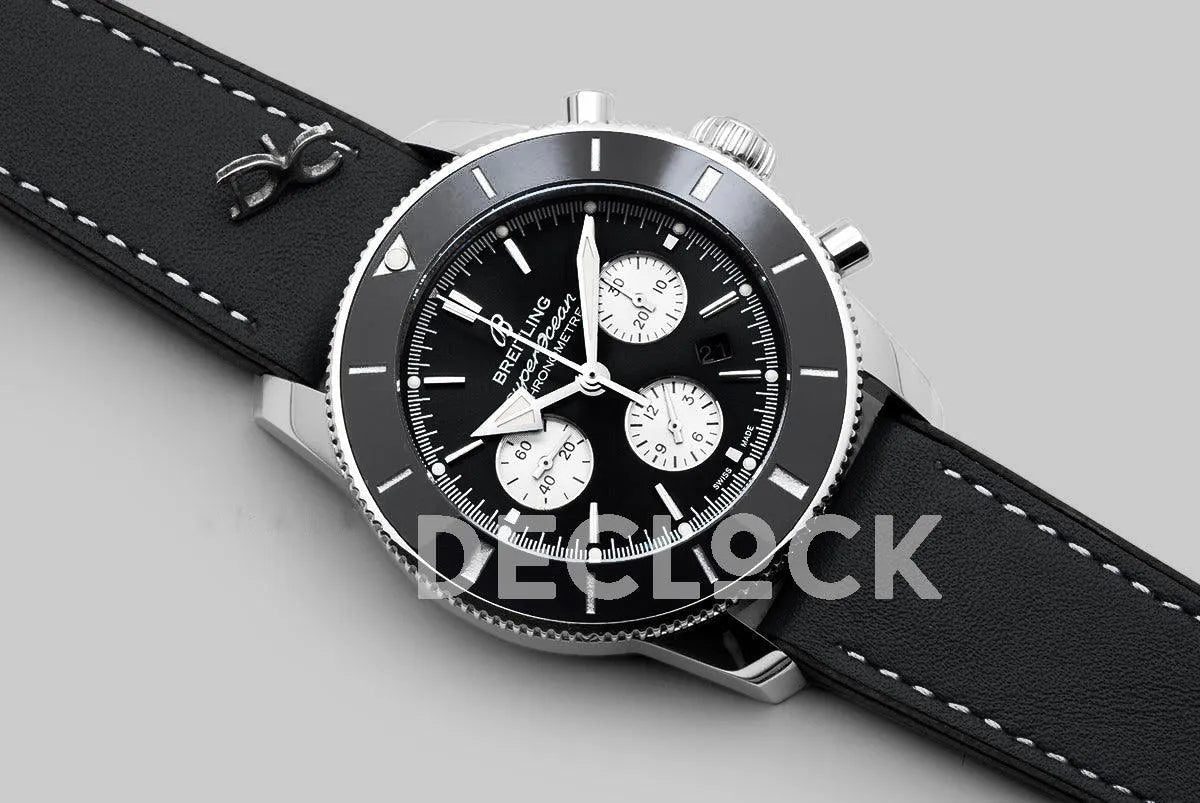 Replica Breitling Superocean Heritage II B01 Chronograph in Black Dial on Steel on Black Leather Strap - Replica Watches