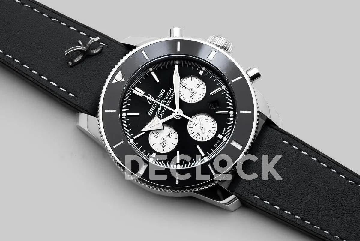 Replica Breitling Superocean Heritage II B01 Chronograph in Black Dial on Steel on Black Leather Strap |  Declock.