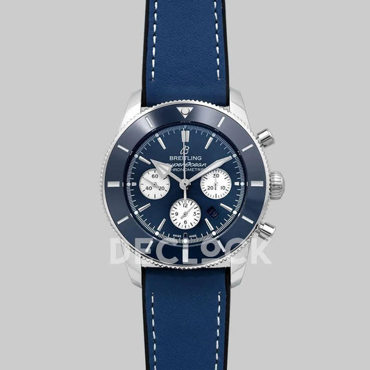 Replica Breitling Superocean Heritage II B01 Chronograph in Blue Dial on Steel on Blue Leather Strap |  Declock.