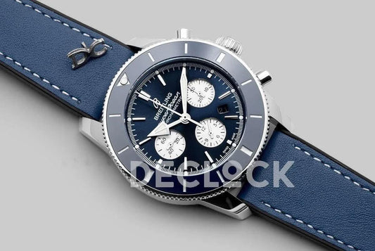 Replica Breitling Superocean Heritage II B01 Chronograph in Blue Dial on Steel on Blue Leather Strap |  Declock.
