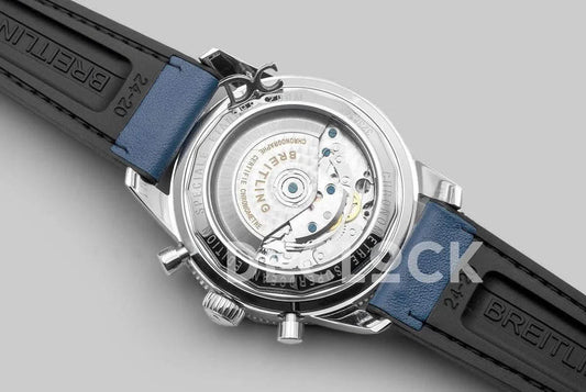 Replica Breitling Superocean Heritage II B01 Chronograph in Blue Dial on Steel on Blue Leather Strap |  Declock.