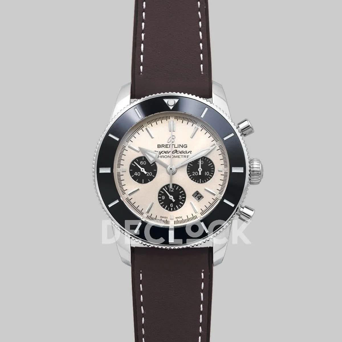 Replica Breitling Superocean Heritage II B01 Chronograph in Silver Dial on Steel on Brown Leather Strap |  Declock.