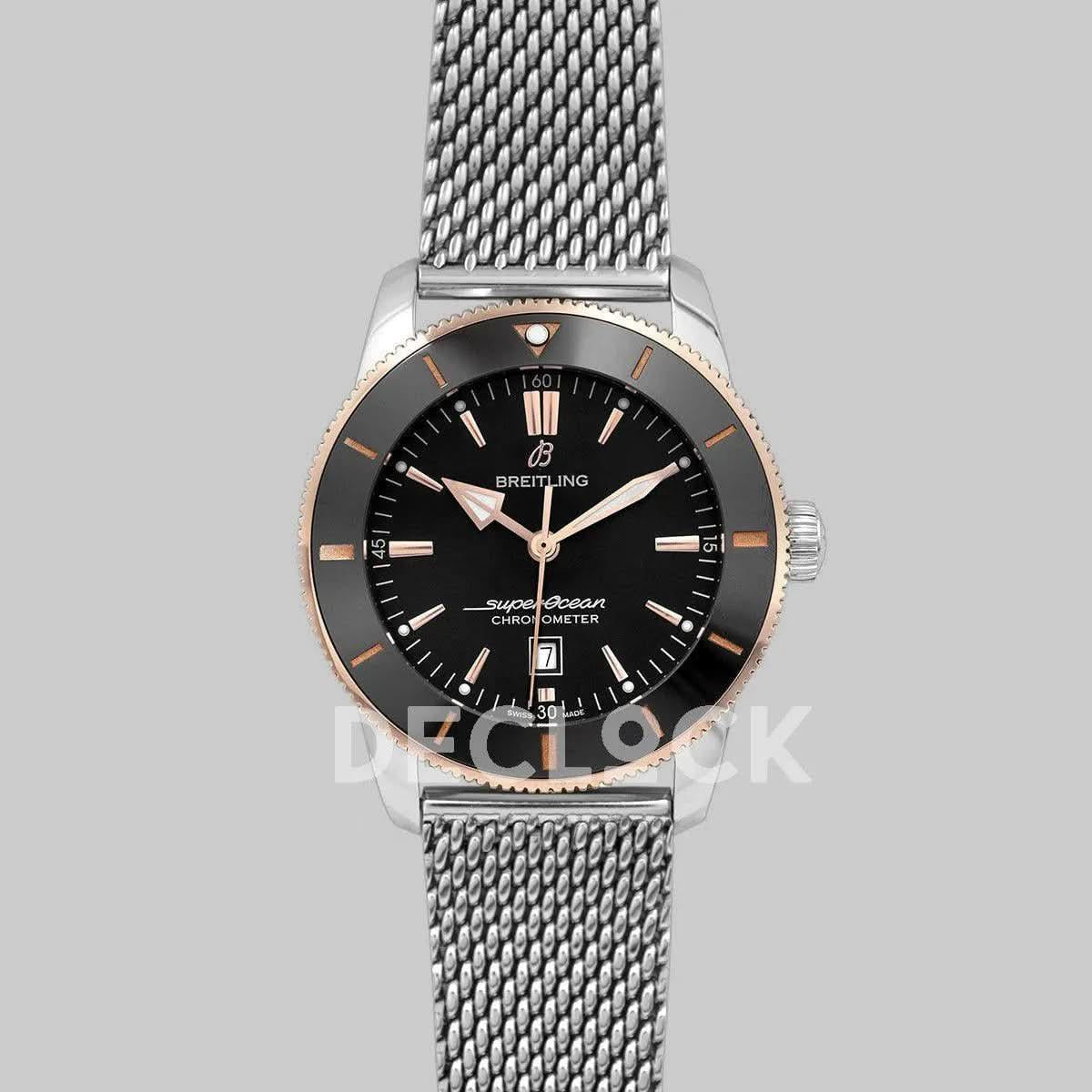 Replica Breitling Superocean Heritage II B20 Automatic 44mm in Black Dial on Black and Rose Gold Bezel |  Declock.