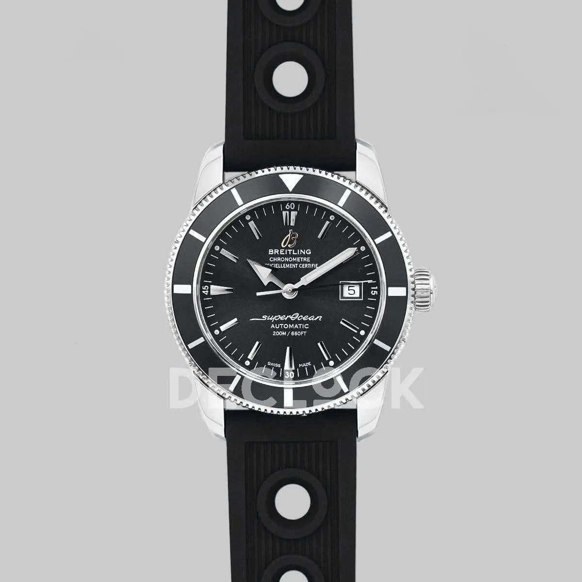 Replica Breitling Superocean Heritage II B20 Automatic in Black Dial with Black Bezel on Black Rubber Strap |  Declock.