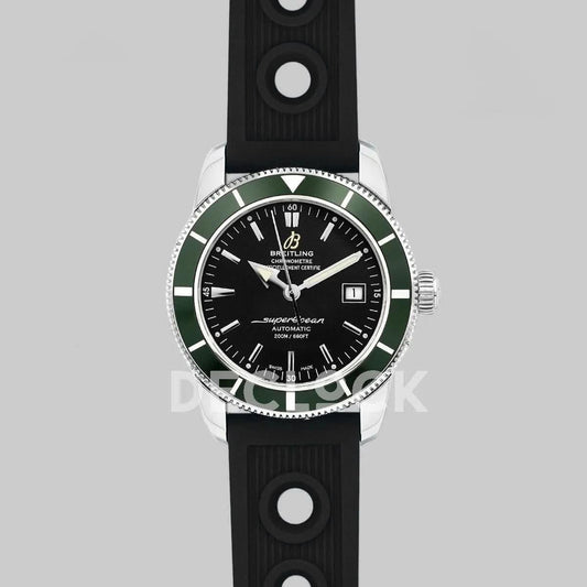 Replica Breitling Superocean Heritage II B20 Automatic in Black Dial with Green Bezel on Black Rubber Strap | Declock.