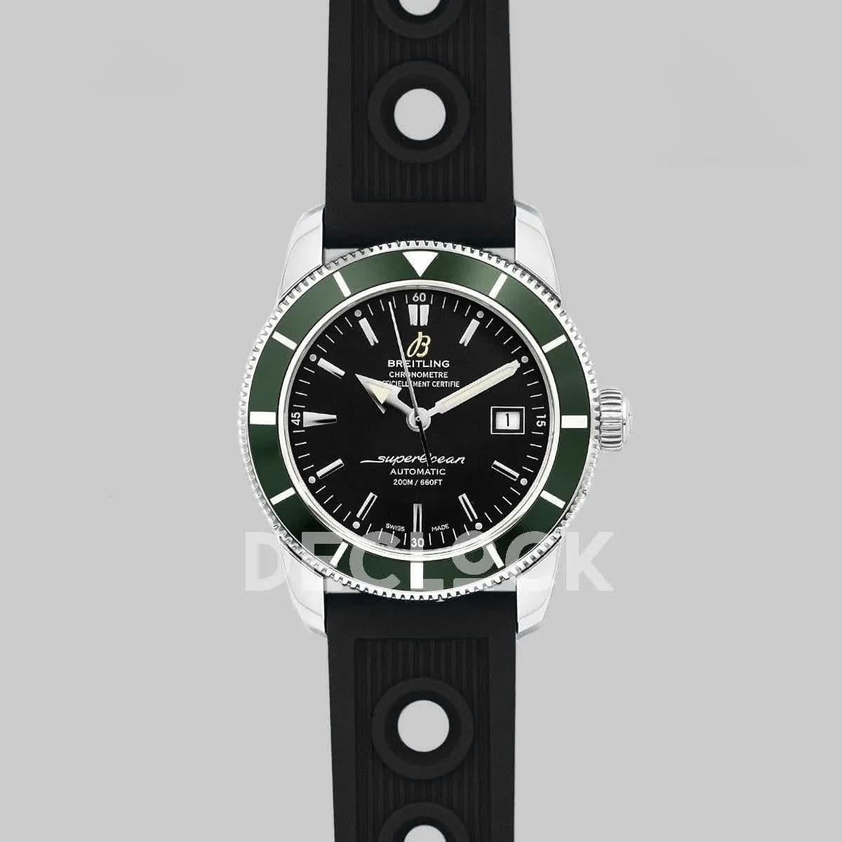 Replica Breitling Superocean Heritage II B20 Automatic in Black Dial with Green Bezel on Black Rubber Strap |  Declock.