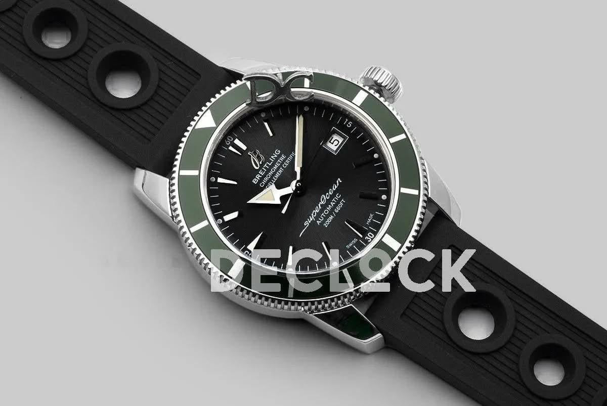 Replica Breitling Superocean Heritage II B20 Automatic in Black Dial with Green Bezel on Black Rubber Strap |  Declock.