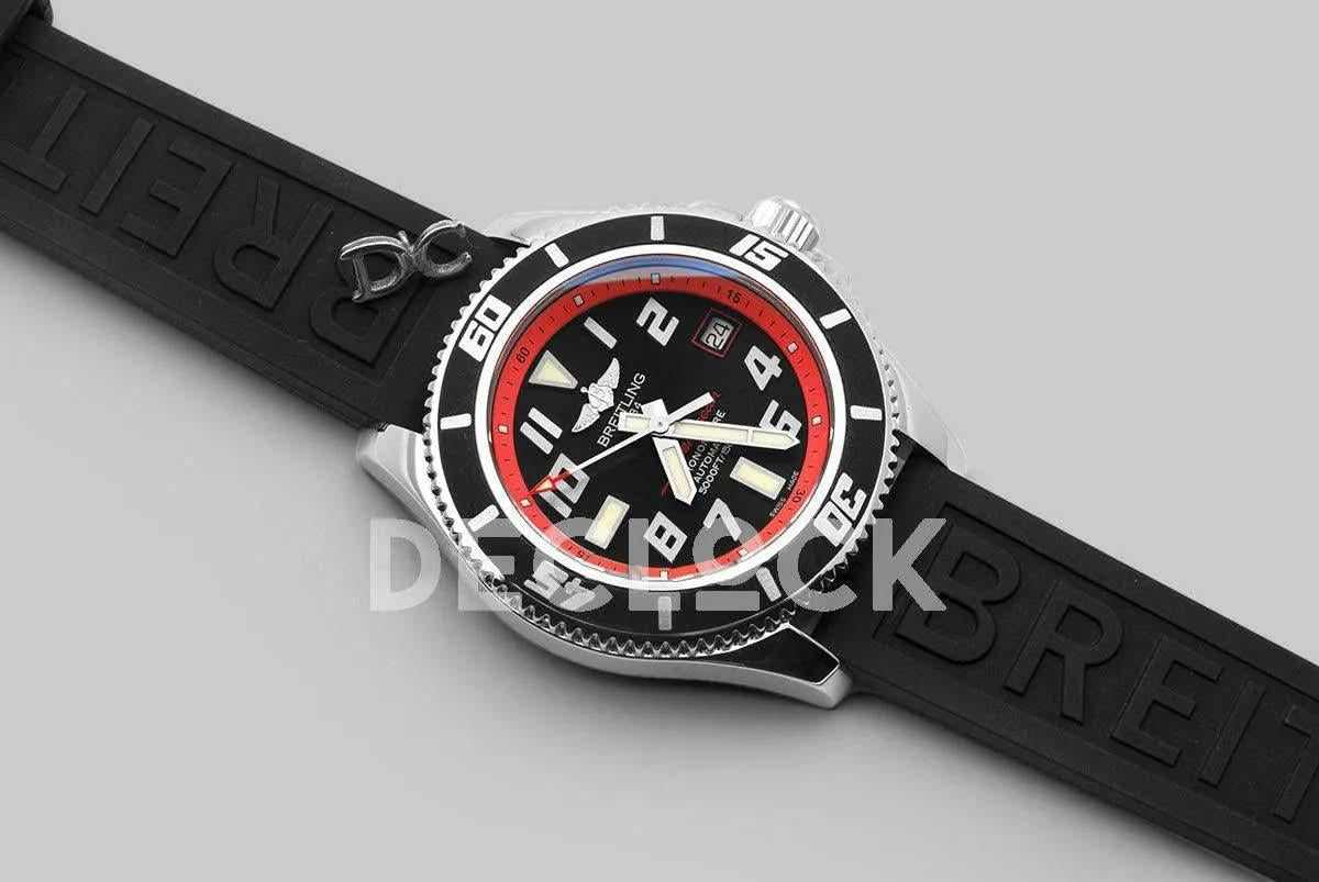 Replica Breitling Superocean II 42 Black/Red Dial in Steel |  Declock.