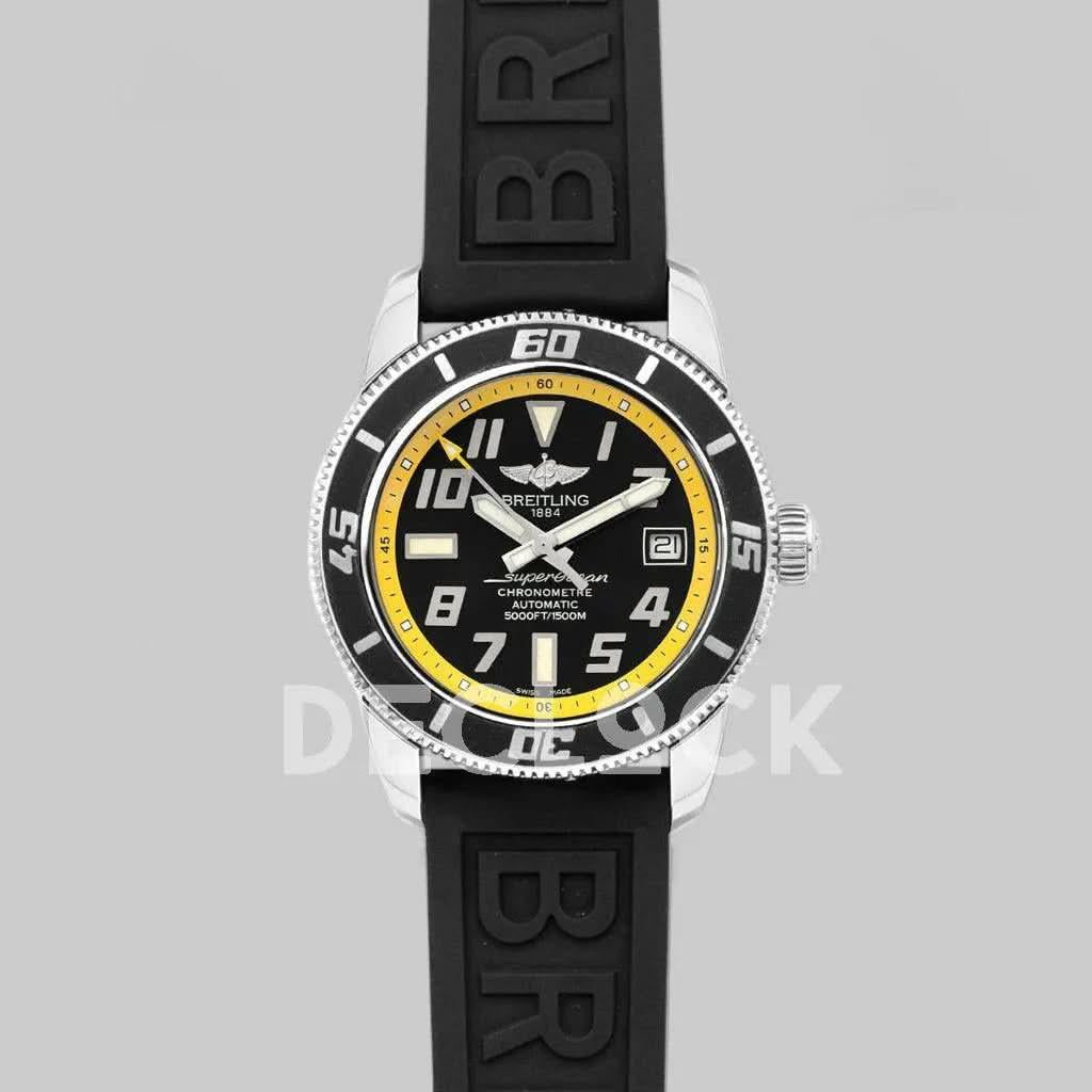 Replica Breitling Superocean II 42 Black/Yellow Dial in Steel |  Declock.