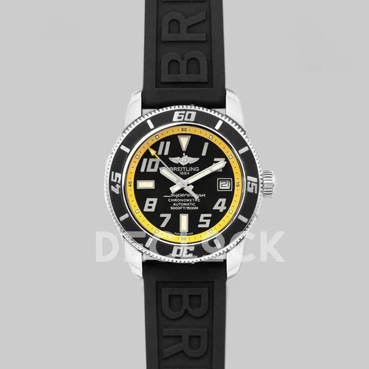 Replica Breitling Superocean II 42 Black/Yellow Dial in Steel |  Declock.