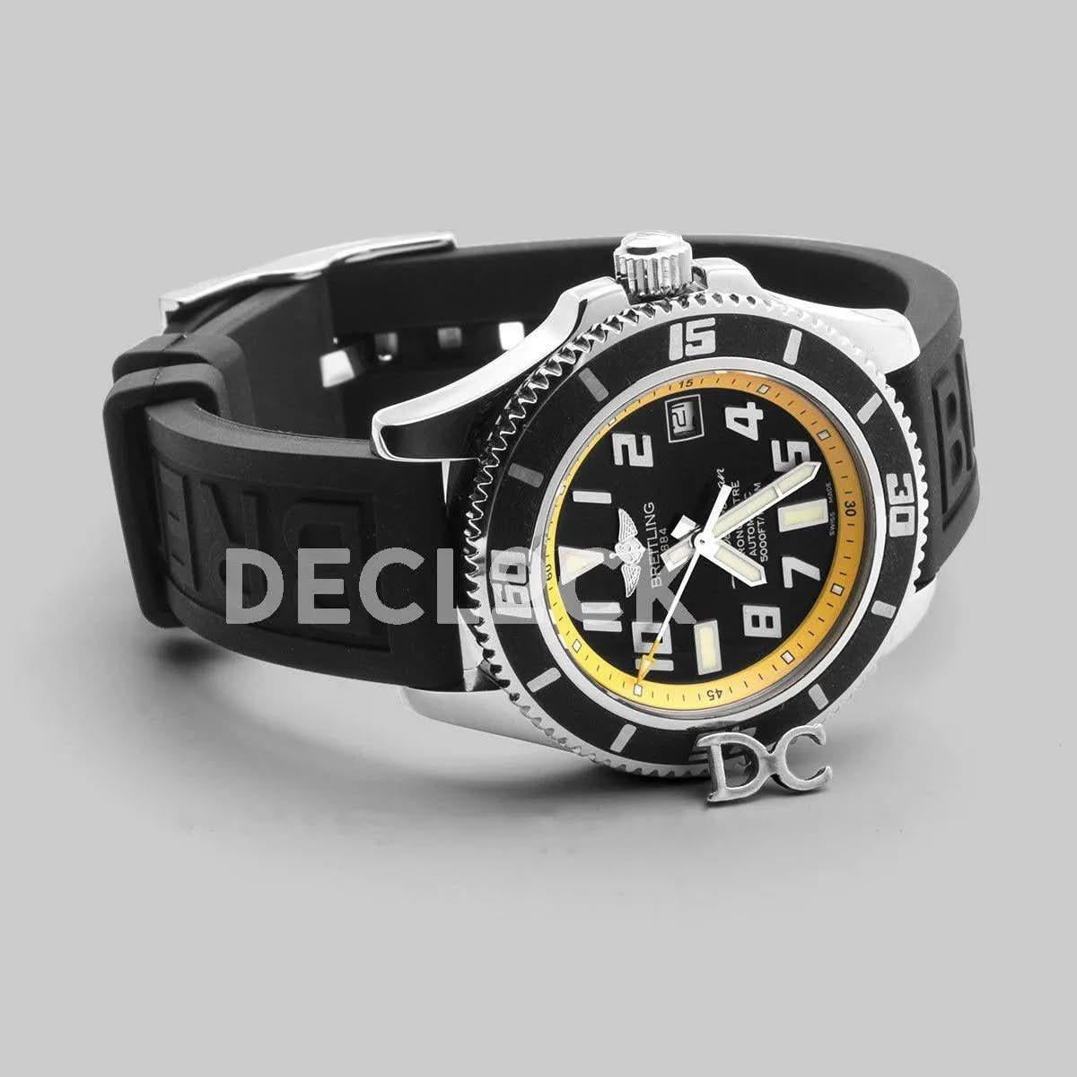Replica Breitling Superocean II 42 Black/Yellow Dial in Steel |  Declock.