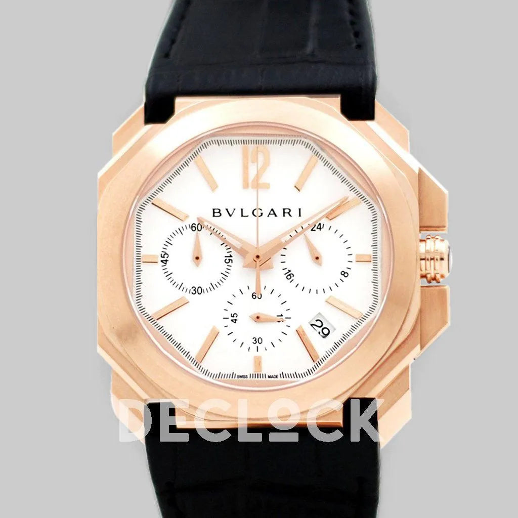 Replica Bvlgari Octo Velocissimo Chronograph Rose Gold in White Dial