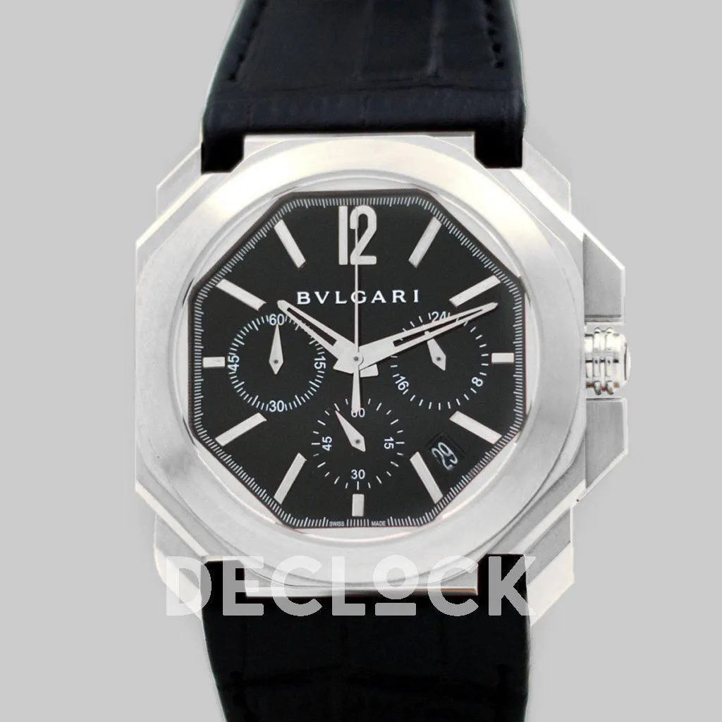 Replica Bvlgari Octo Velocissimo Chronograph Steel in Black Dial