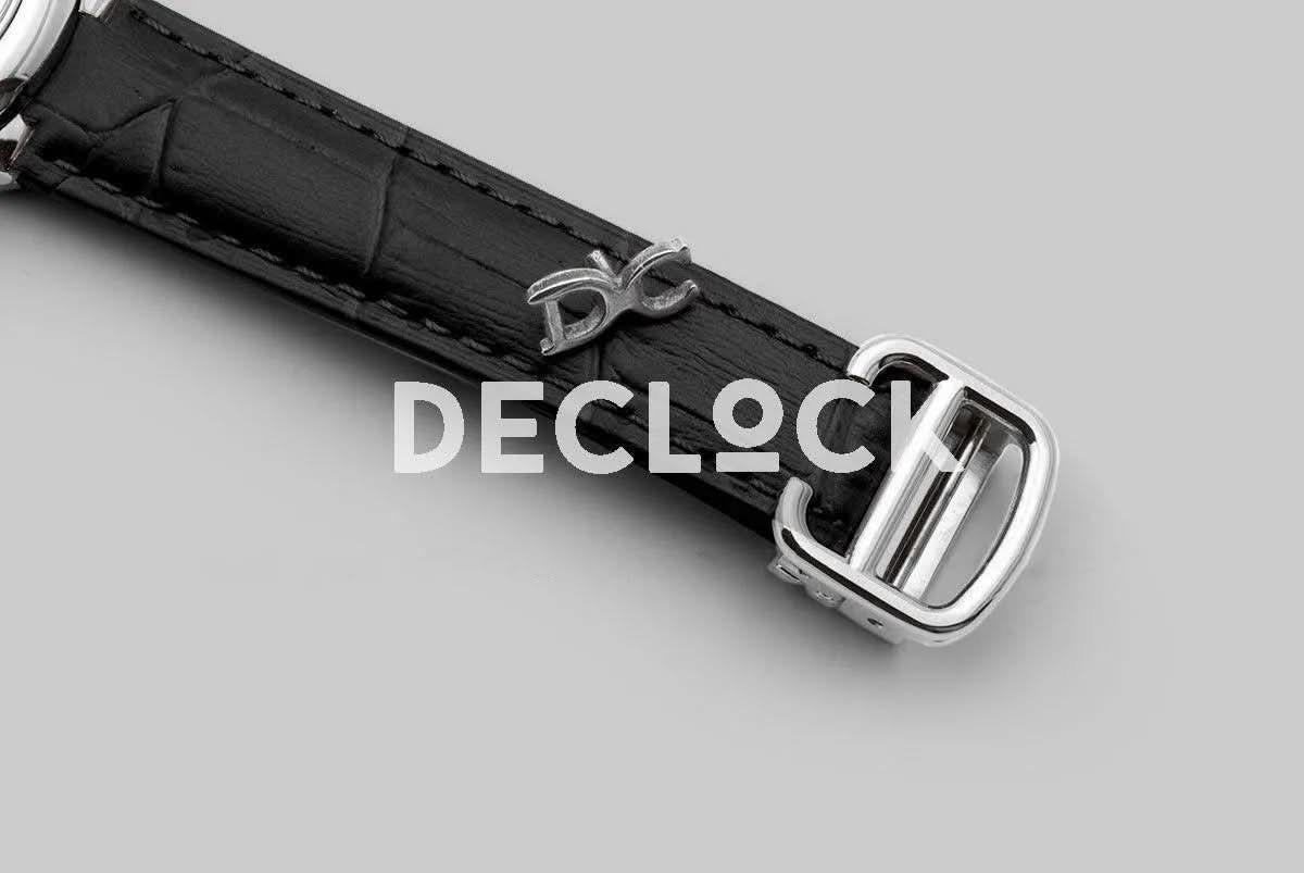 Replica Cartier Ballon Bleu De Cartier 36mm Silver Dial with Diamond Markers in White Gold on Black Leather Strap |  Declock.