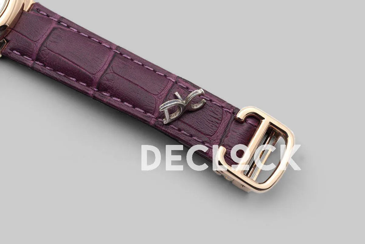 Replica Cartier Ballon Bleu De Cartier 36mm White Dial with Diamond Markers in Pink Gold on Purple Leather Strap