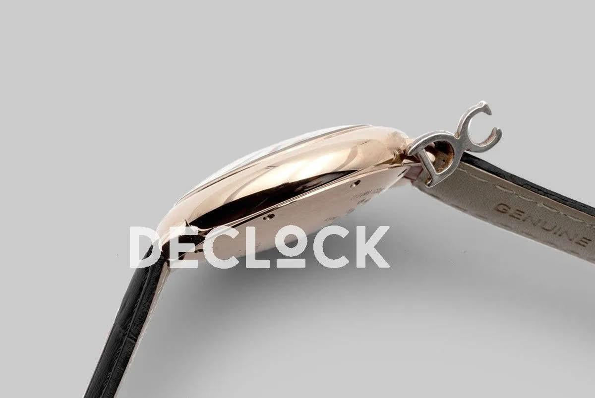 Replica Cartier Ballon Bleu De Cartier 36mm White Dial with Roman Numeral Markers in Rose Gold on Black Leather Strap |  Declock.