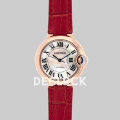 Replica Cartier Ballon Bleu De Cartier 36mm White Dial with Roman Numeral Markers in Rose Gold on Leather Strap (Copy)