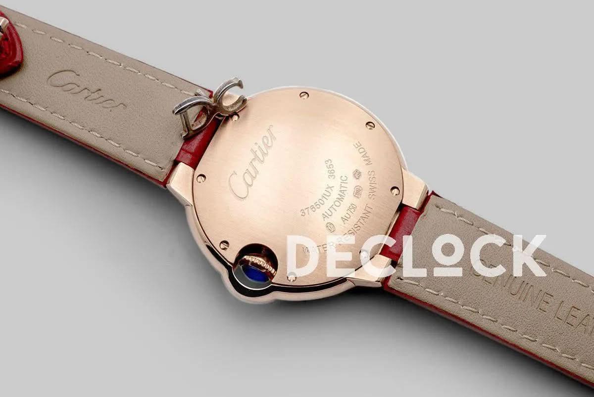 Replica Cartier Ballon Bleu De Cartier 36mm White Dial with Roman Numeral Markers in Rose Gold on Leather Strap |  Declock.