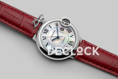 Replica Cartier Ballon Bleu De Cartier 36mm White Dial with Roman Numeral Markers in White Gold on Red Leather Strap