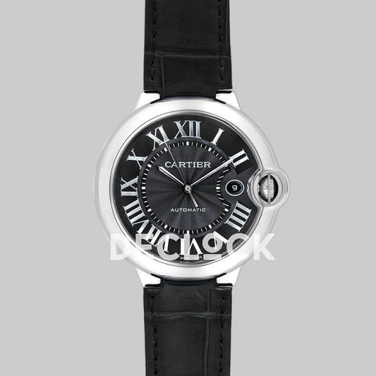 Replica Cartier Ballon Bleu De Cartier 42mm Blue Dial in Steel on Black Leather Strap - Replica Watches