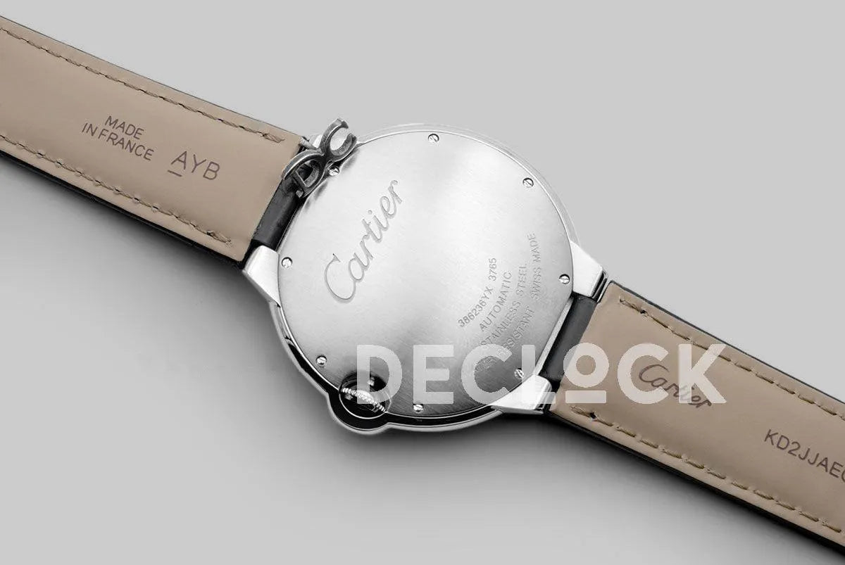 Replica Cartier Ballon Bleu De Cartier 42mm Black Dial in Steel on Black Leather Strap