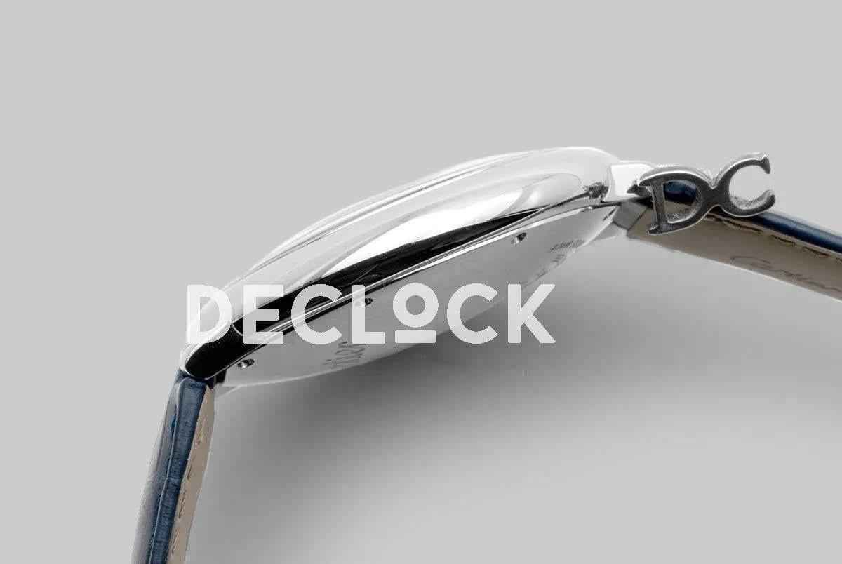 Replica Cartier Ballon Bleu De Cartier 42mm Blue Dial in Steel on Blue Leather Strap |  Declock.