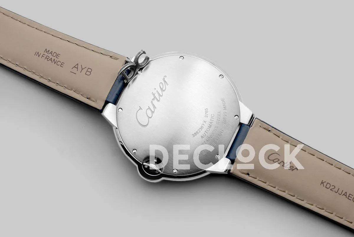 Replica Cartier Ballon Bleu De Cartier 42mm Blue Dial in Steel on Blue Leather Strap